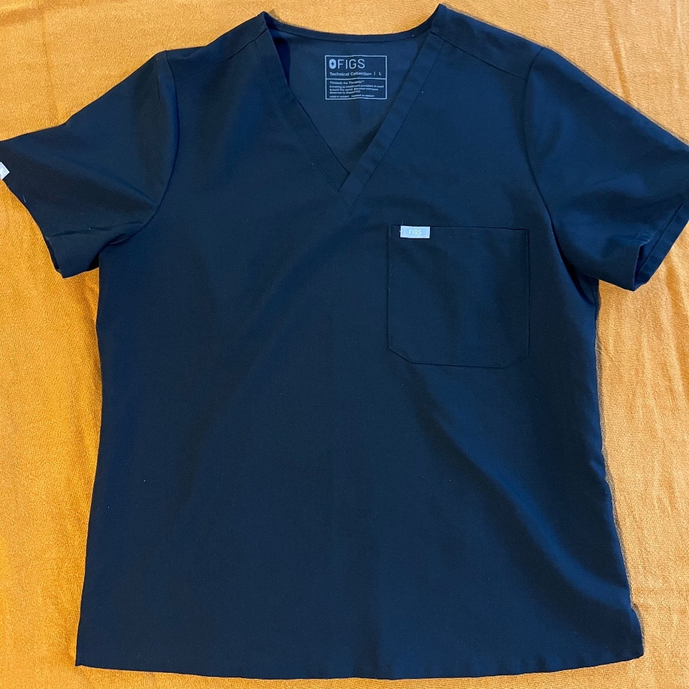 Figs Women's Catarina One-Pocket Black Scrub Top Sz Large
